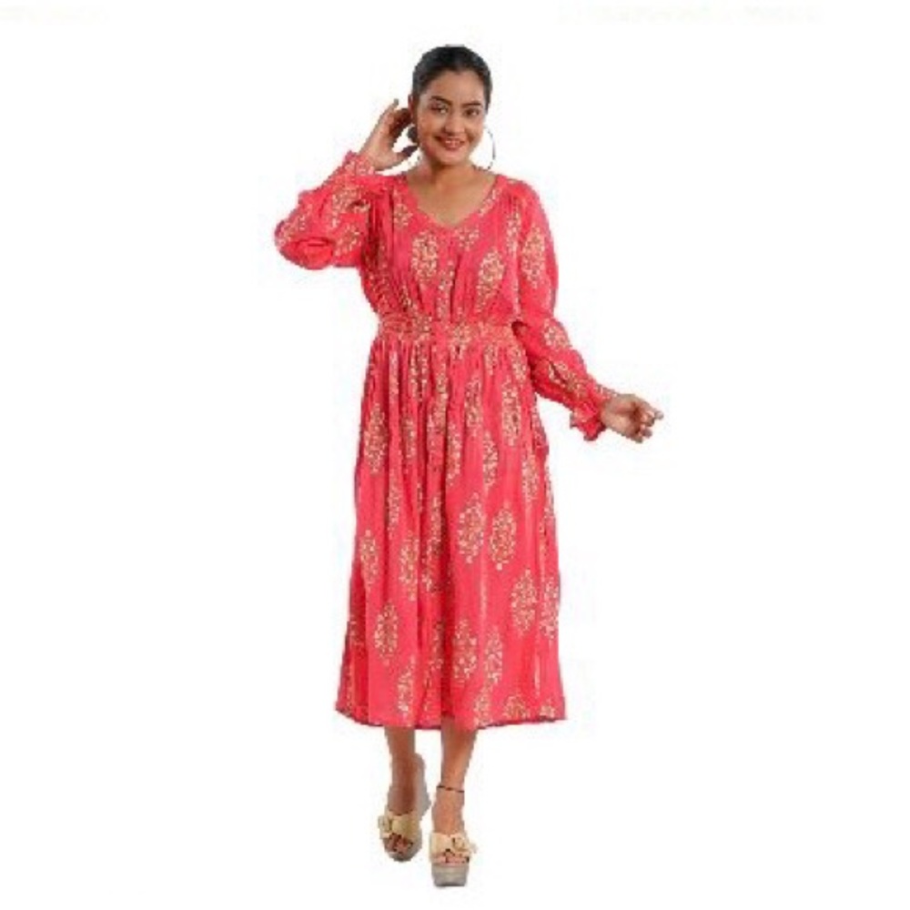 CORAL BUTTON FRONT MIDI WITH SMOCKING Lg